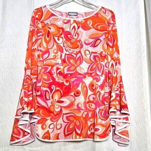 Sam and Jess 70's Vibes Orange & Pink Flower Power Paisley Bell Sleeve Blouse